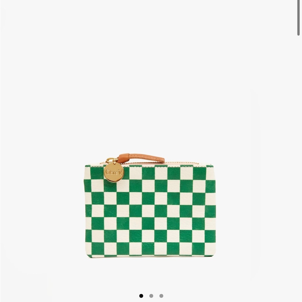 Clare V Green and White Checkered Coin Pouch Sold Out NWOT